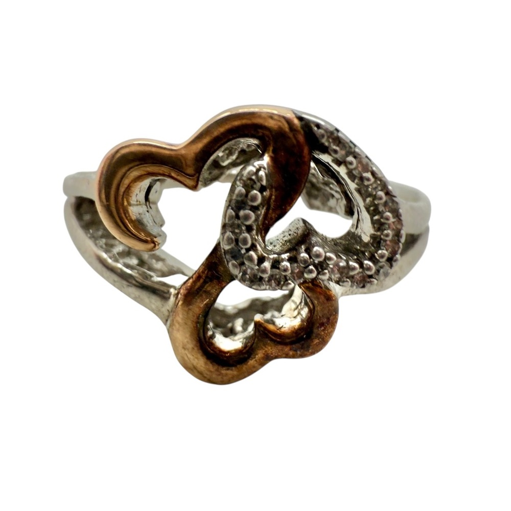 Vintage Sterling Hear Elegant Two-Tone Silver and Gold Ring Size 6 3/4